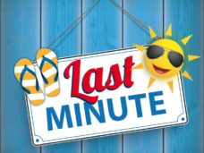 Sign with text "Last Minute" on the wooden background. Eps 10 vector file.